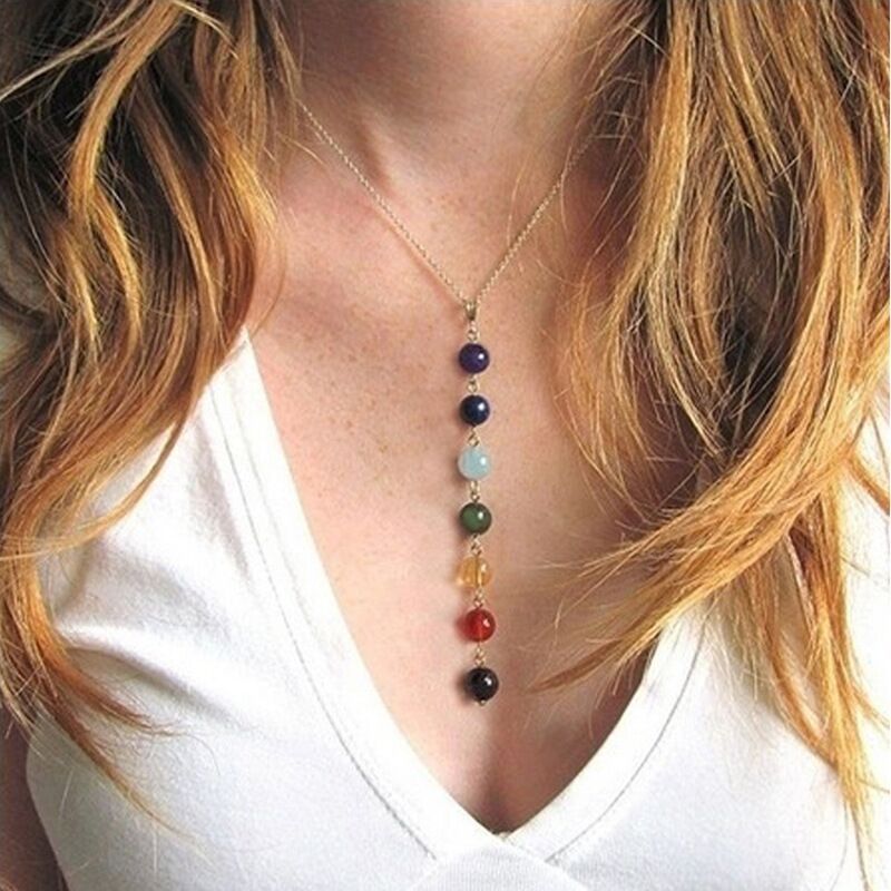 8mm Yoga Multi-color Agate Pendant Necklace Colorful Beads Necklace